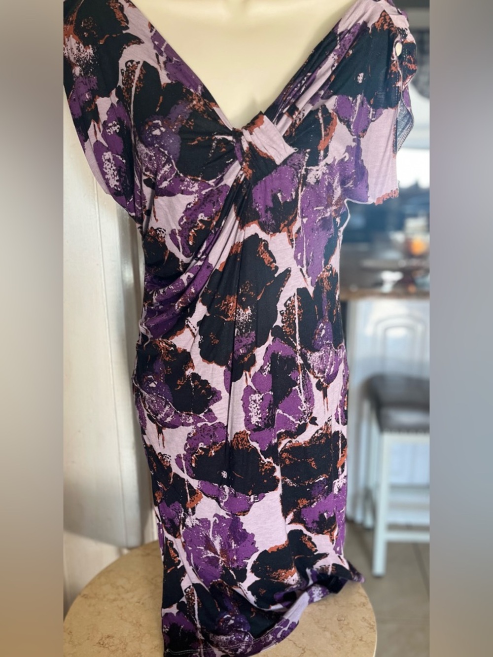 Simply Vera Vera Wang Purple and Black Floral Wrap-Style Dress